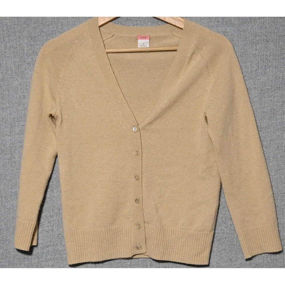 J.Crew Cardigan Womens Cashmere V-Neck Button Front Small Tan 91444
